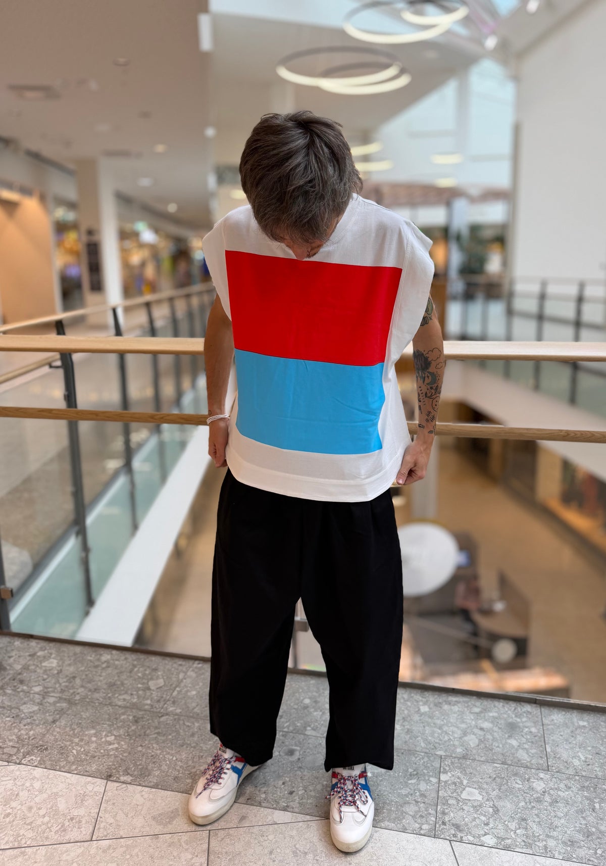 Handmade Color-Block Graphic Sleeveless T-Shirt