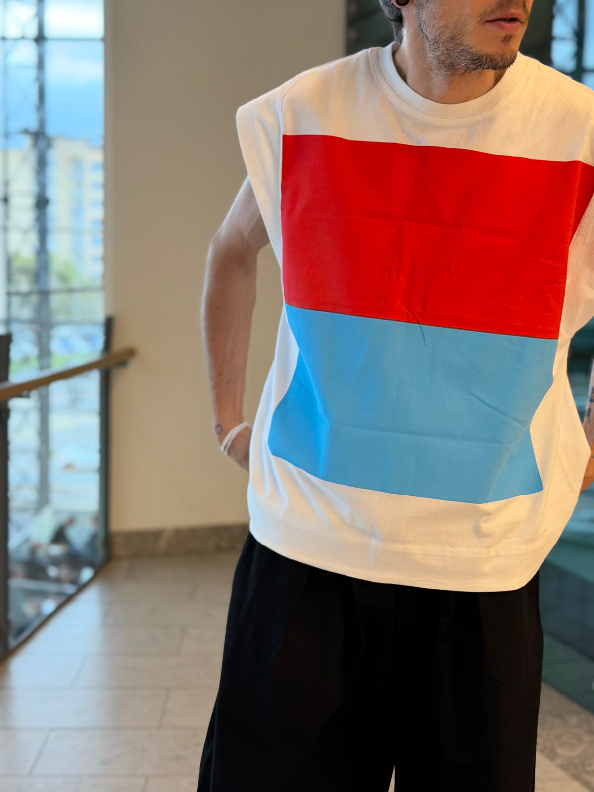Handmade Color-Block Graphic Sleeveless T-Shirt