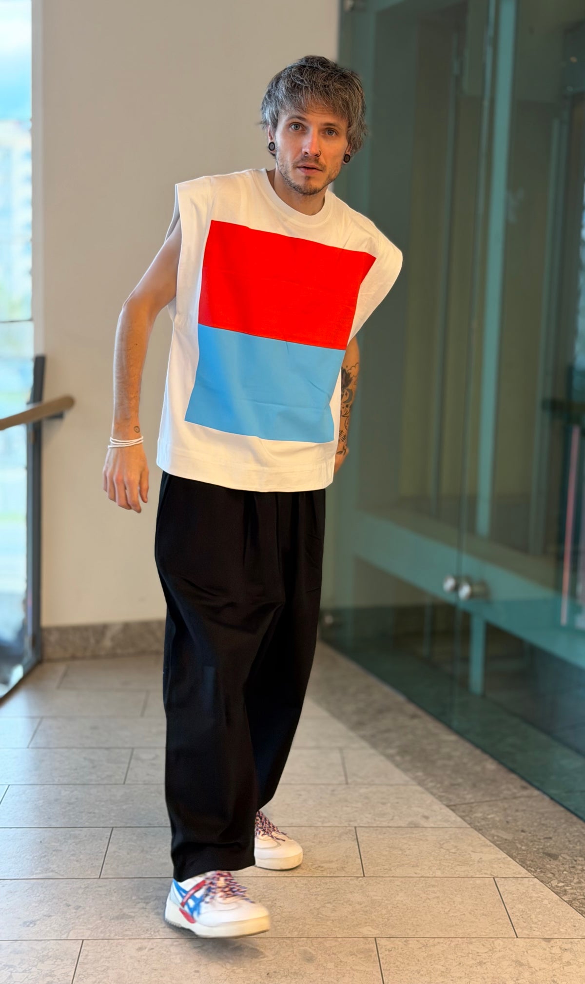 Handmade Color-Block Graphic Sleeveless T-Shirt