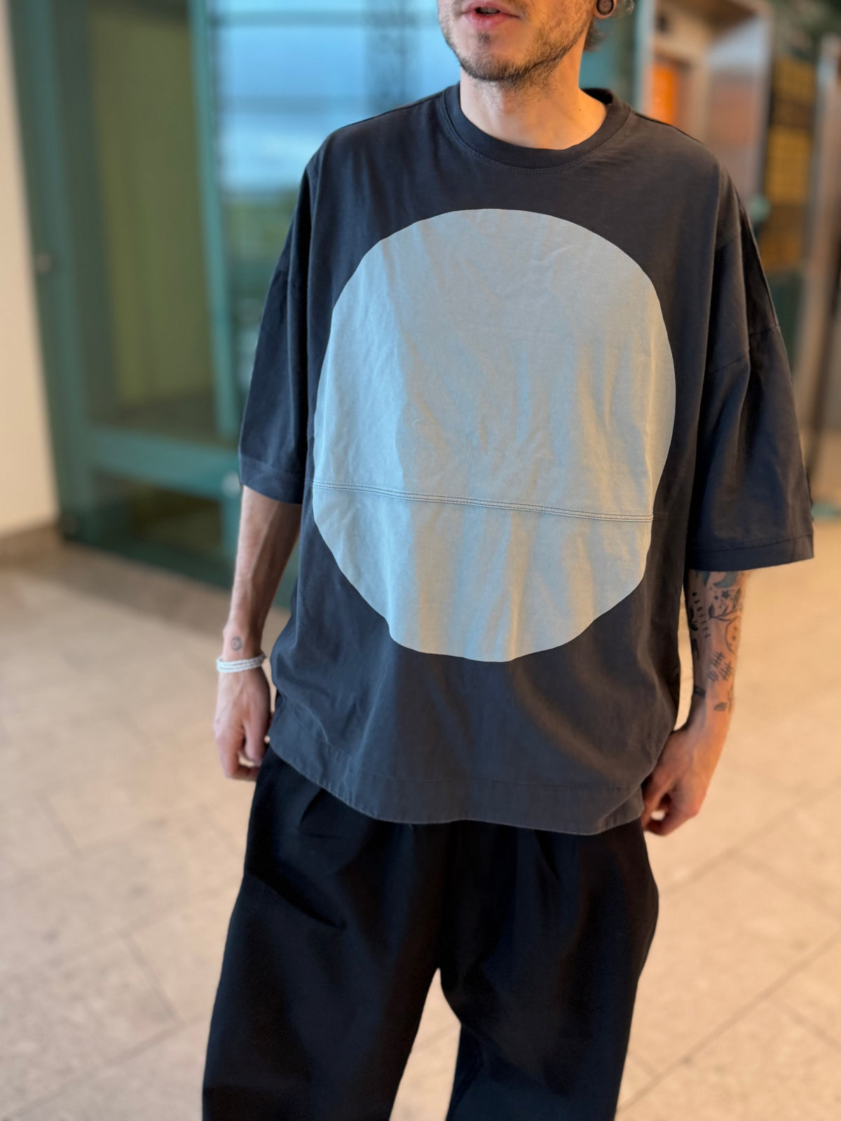 Handmade Contrast Circle Graphic Oversized T-Shirt