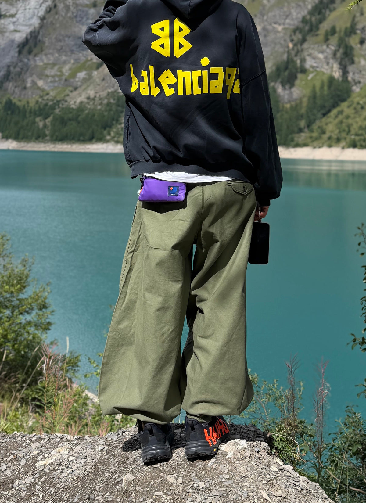 Faded Slate Wide-Leg Cargo Pants