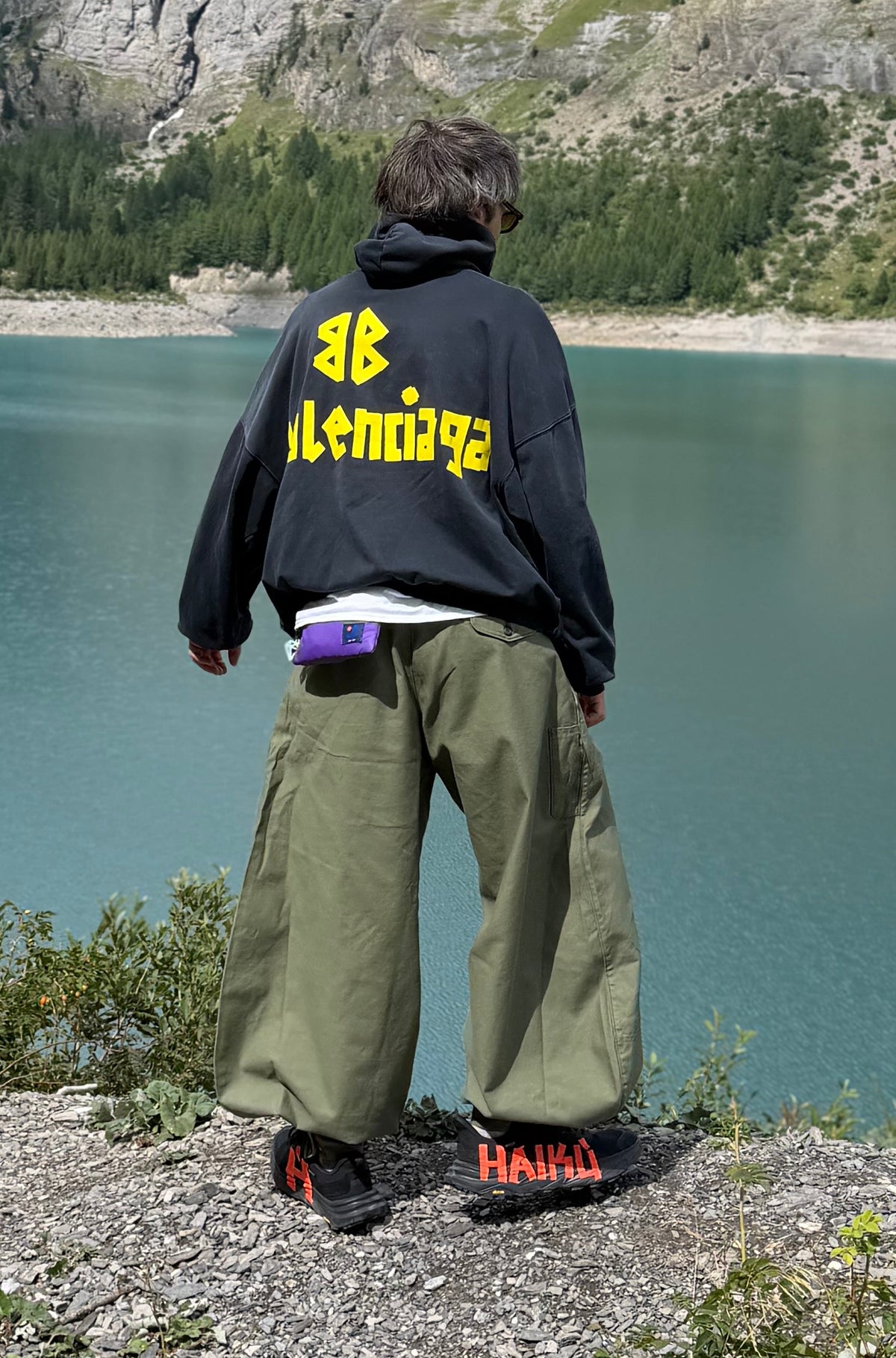 Faded Slate Wide-Leg Cargo Pants