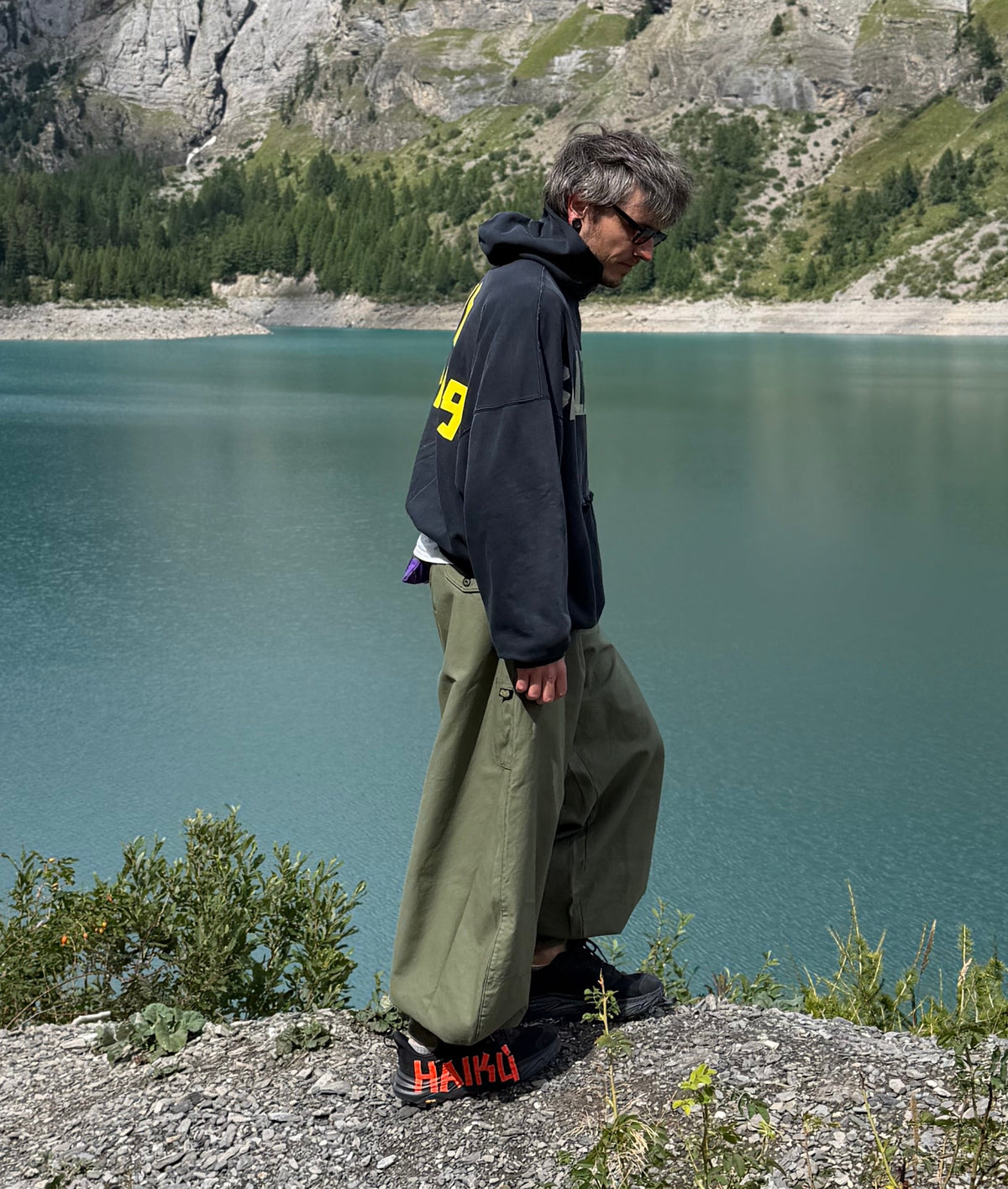 Faded Slate Wide-Leg Cargo Pants