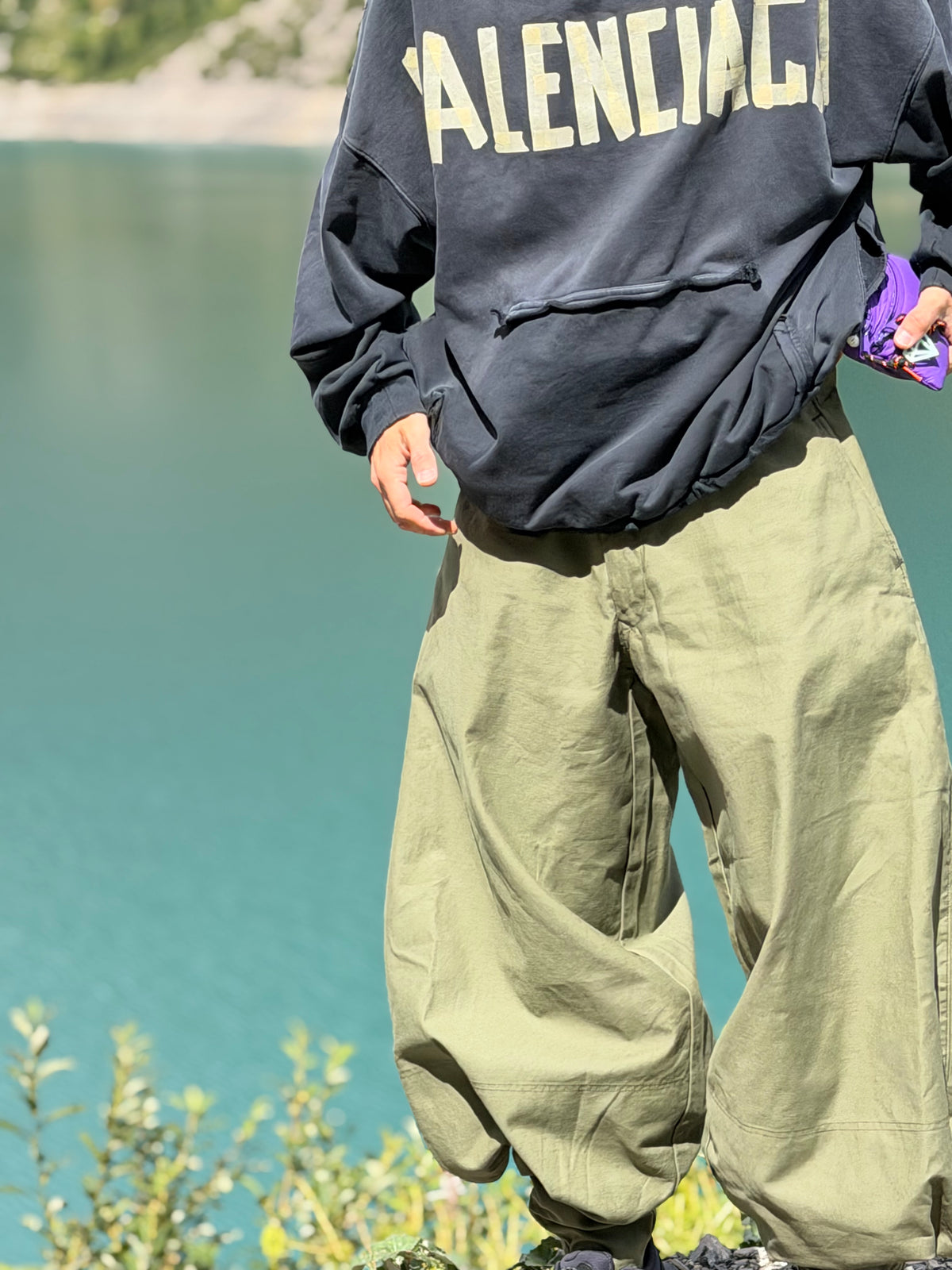 Faded Slate Wide-Leg Cargo Pants