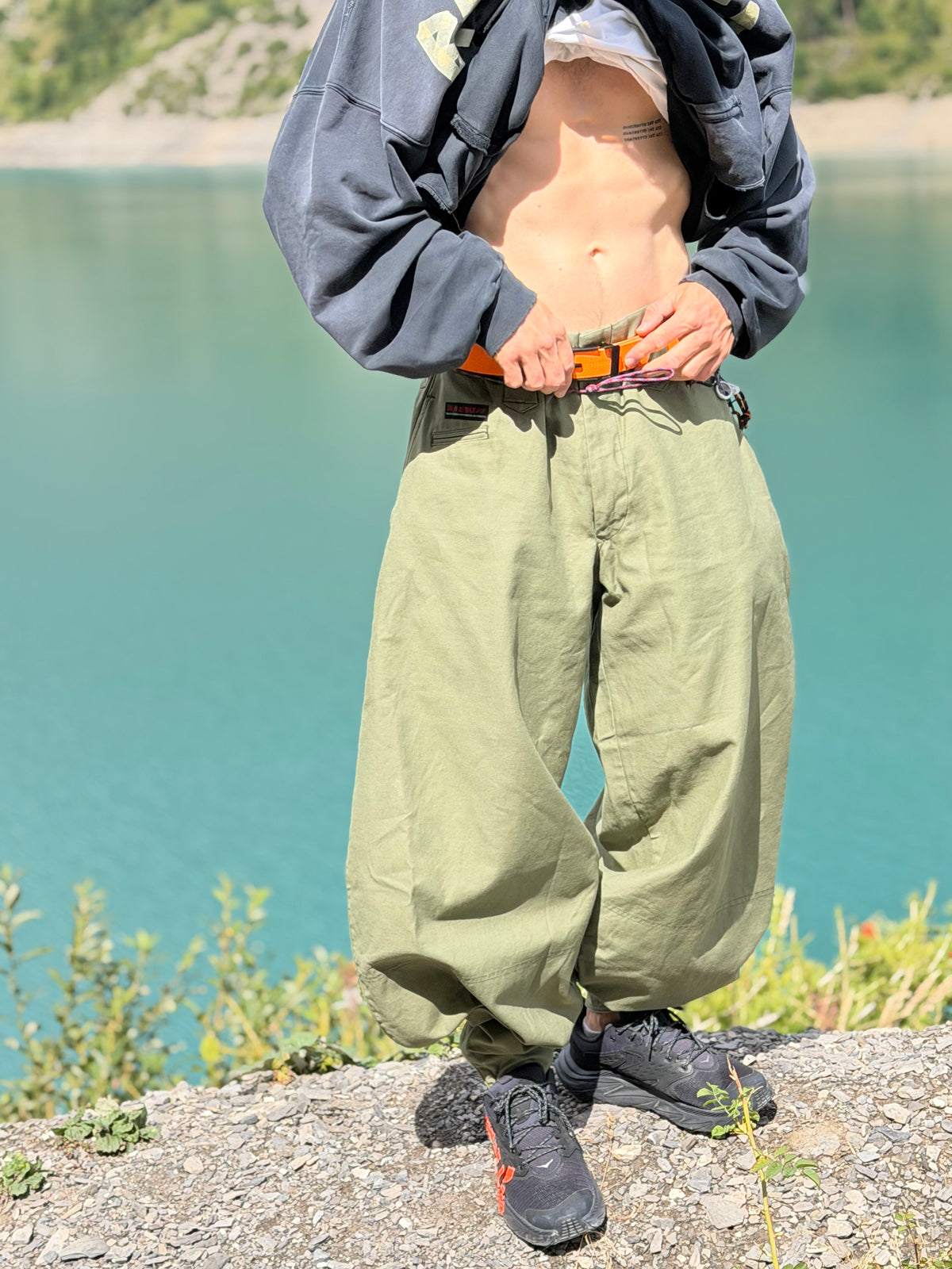 Faded Slate Wide-Leg Cargo Pants