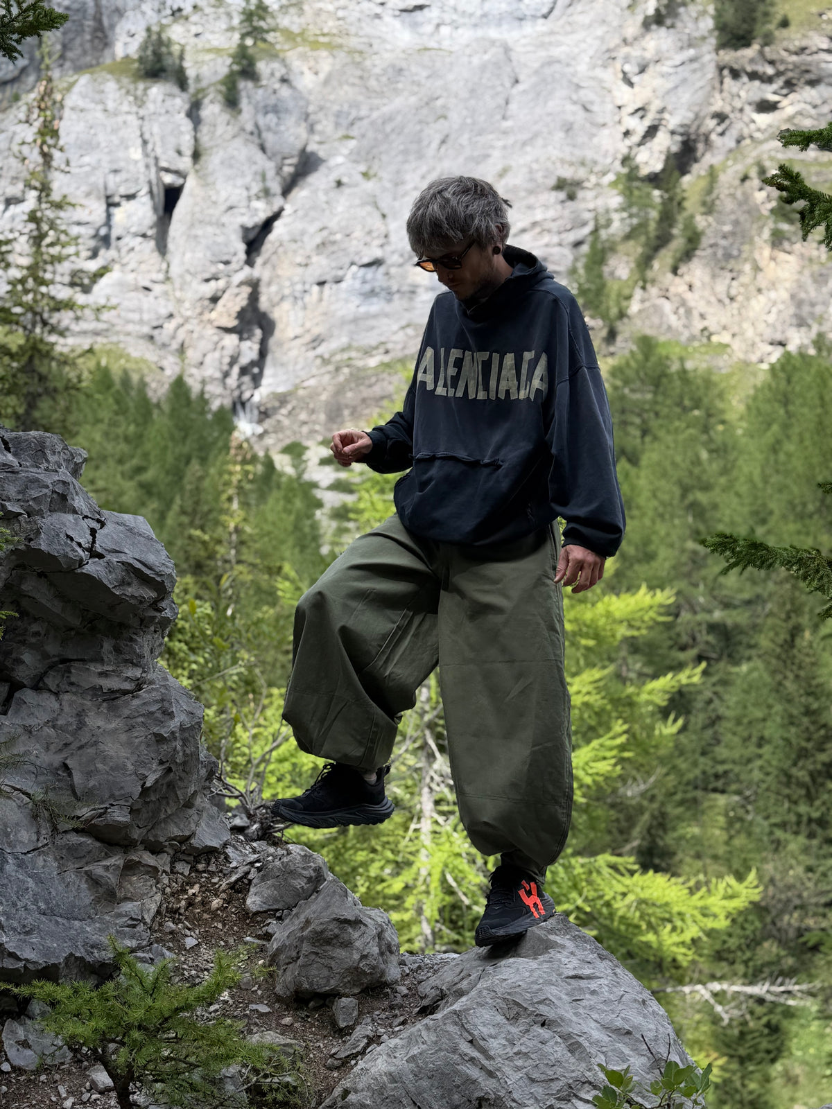 Faded Slate Wide-Leg Cargo Pants