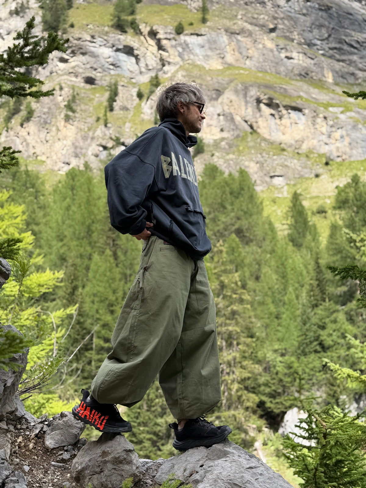 Faded Slate Wide-Leg Cargo Pants