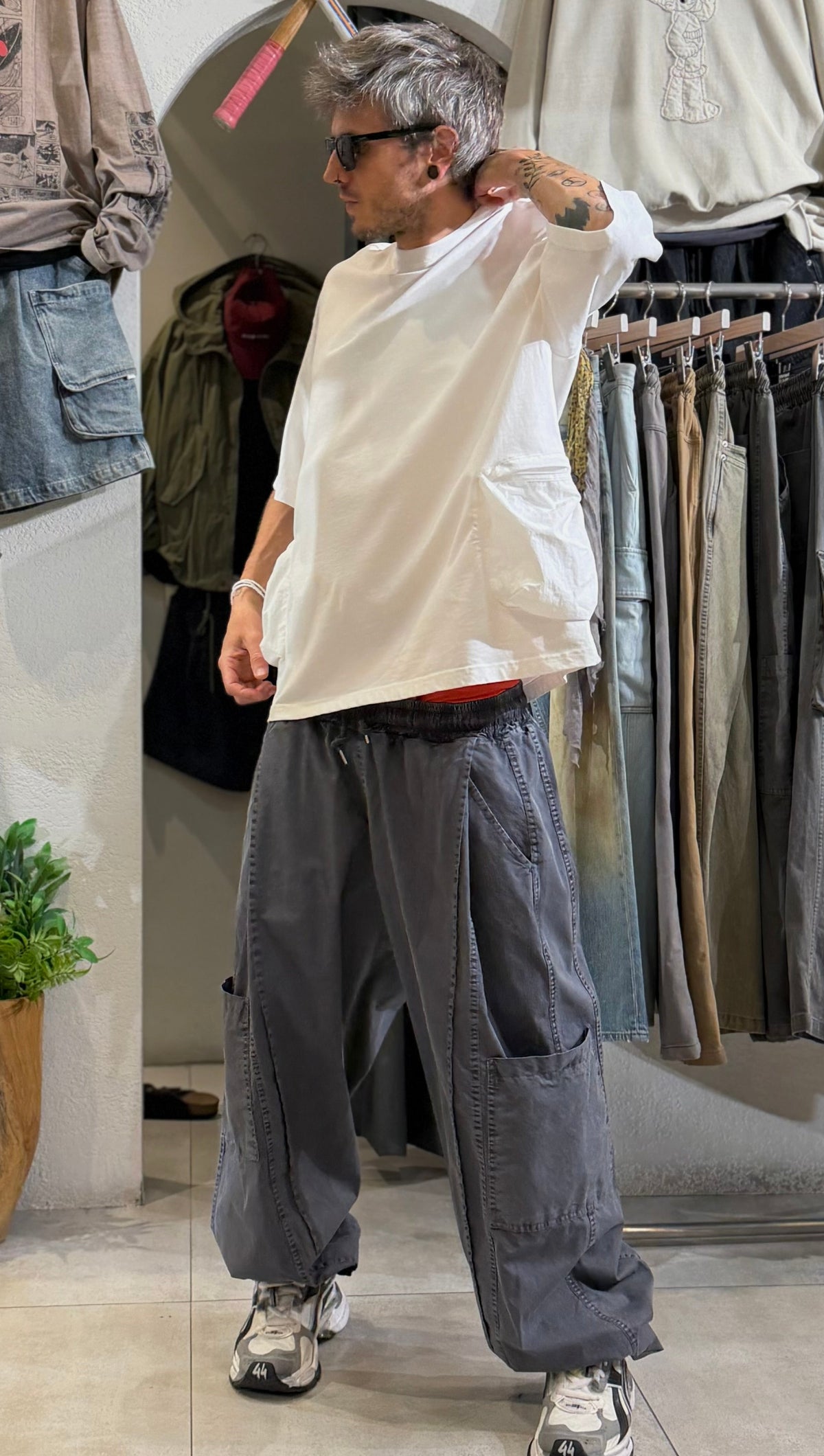 Washed Slate Cargo Wide-Leg Trousers