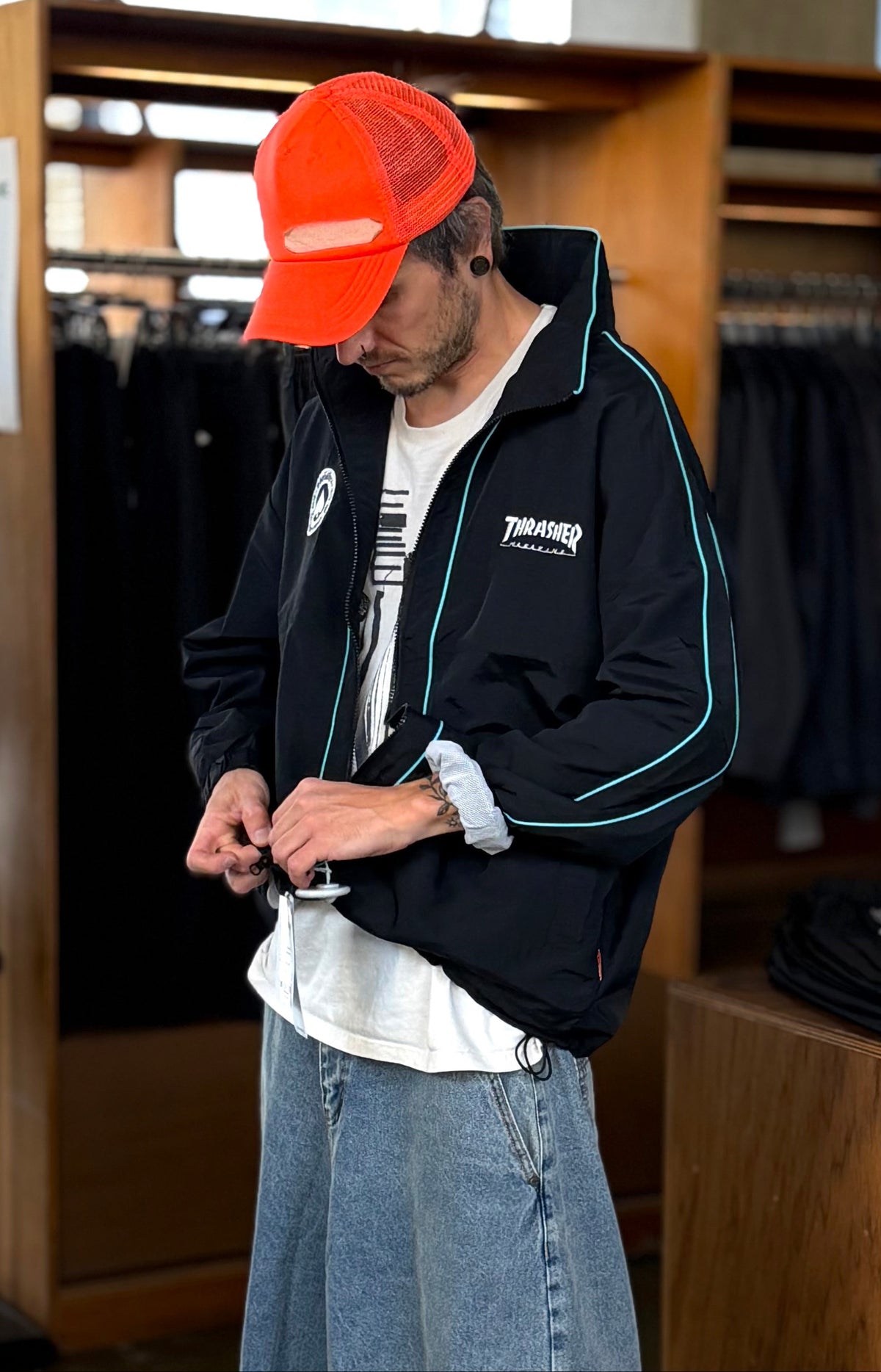 "Skate and Destroy" Piping Windbreaker Jacket