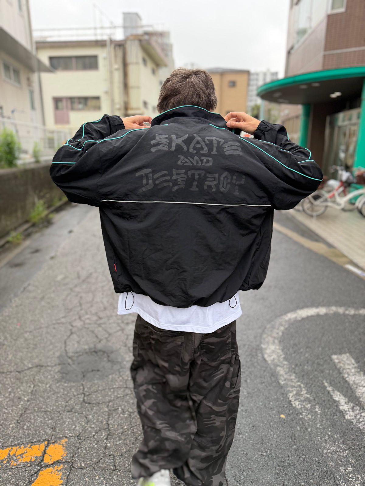 "Skate and Destroy" Piping Windbreaker Jacket