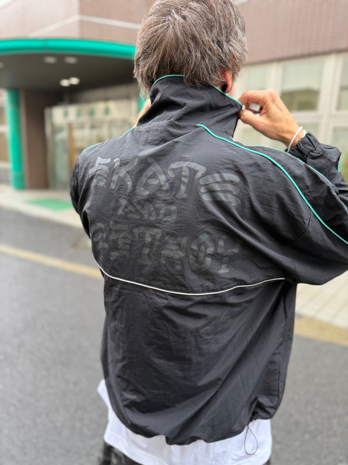 "Skate and Destroy" Piping Windbreaker Jacket
