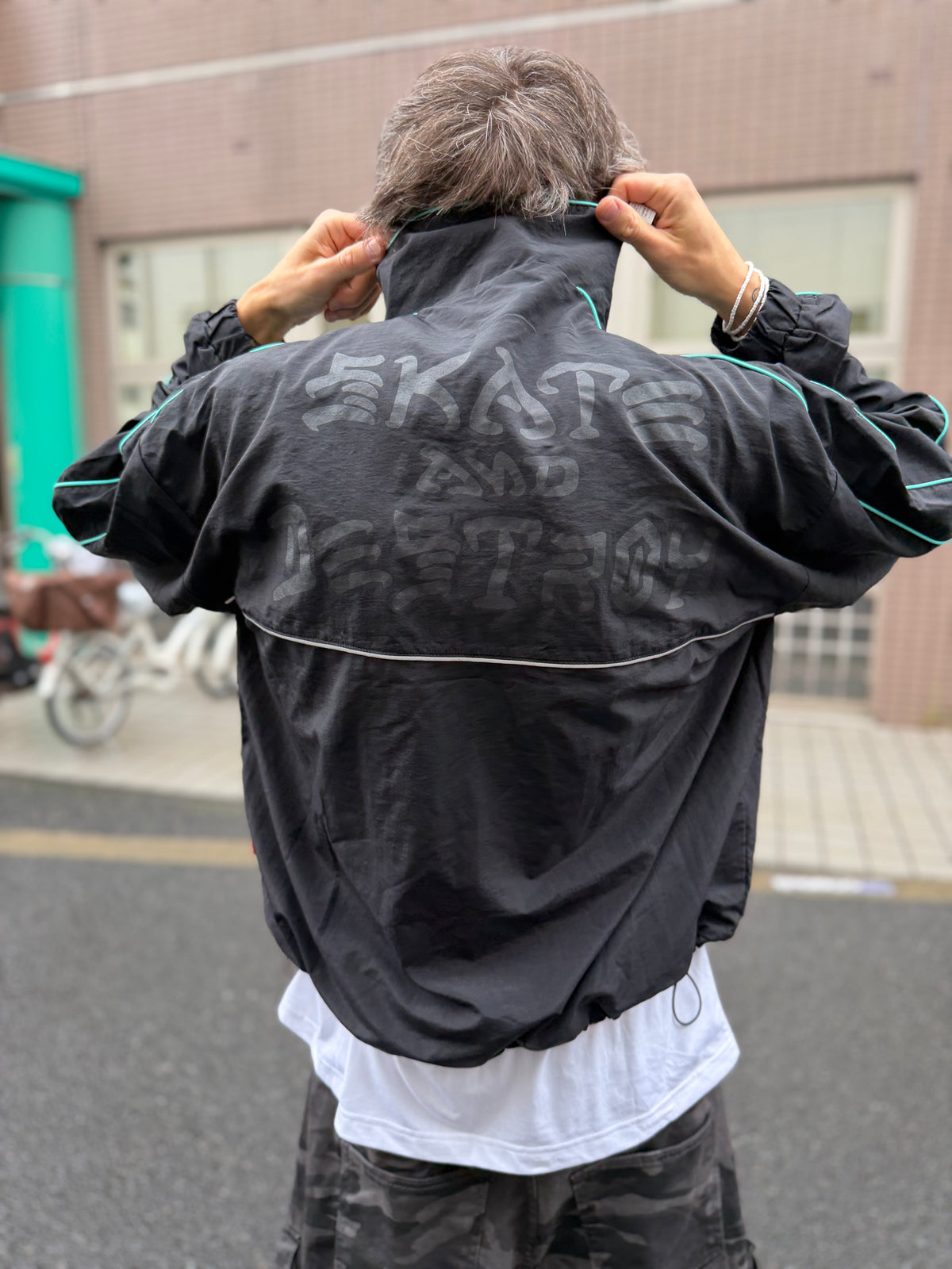 "Skate and Destroy" Piping Windbreaker Jacket