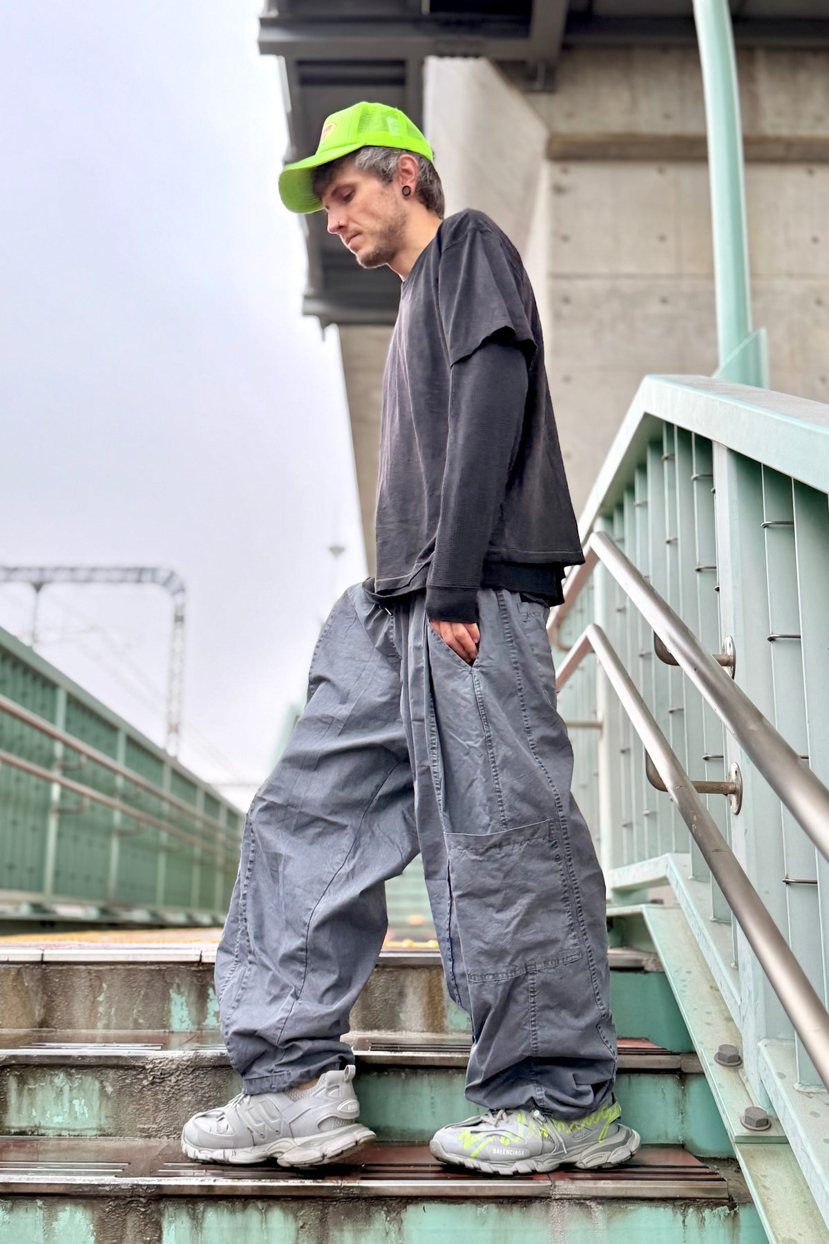 Washed Slate Cargo Wide-Leg Trousers