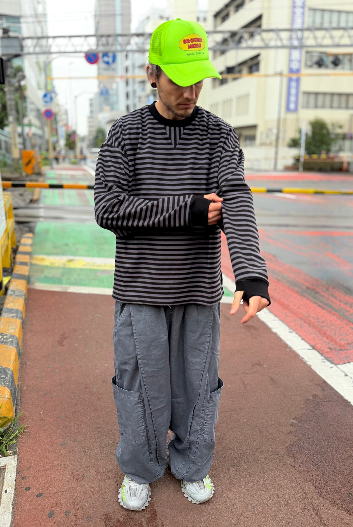 Striped Long Sleeve Tee with Thumbholes