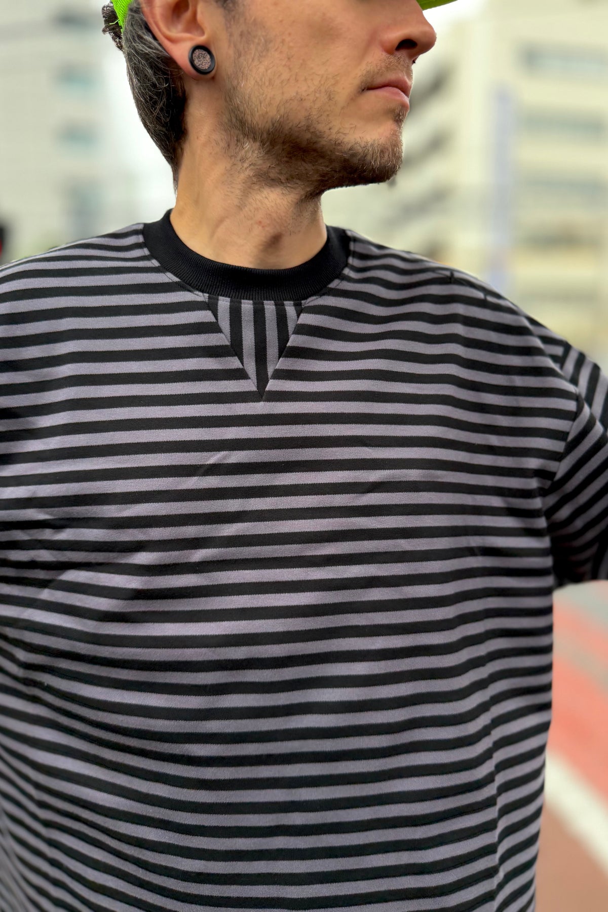 Striped Long Sleeve Tee with Thumbholes