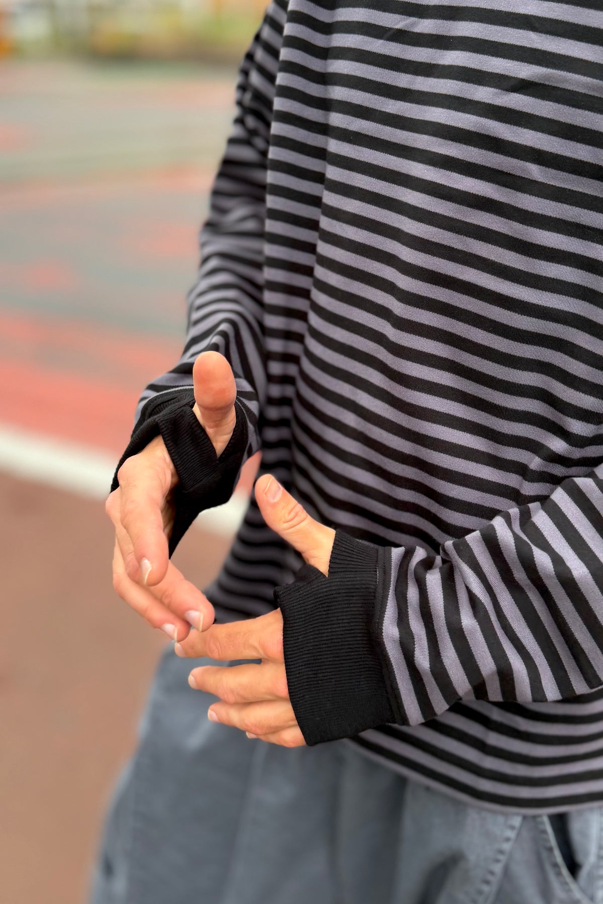 Striped Long Sleeve Tee with Thumbholes