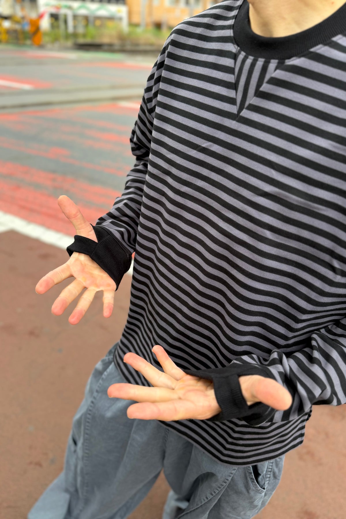 Striped Long Sleeve Tee with Thumbholes