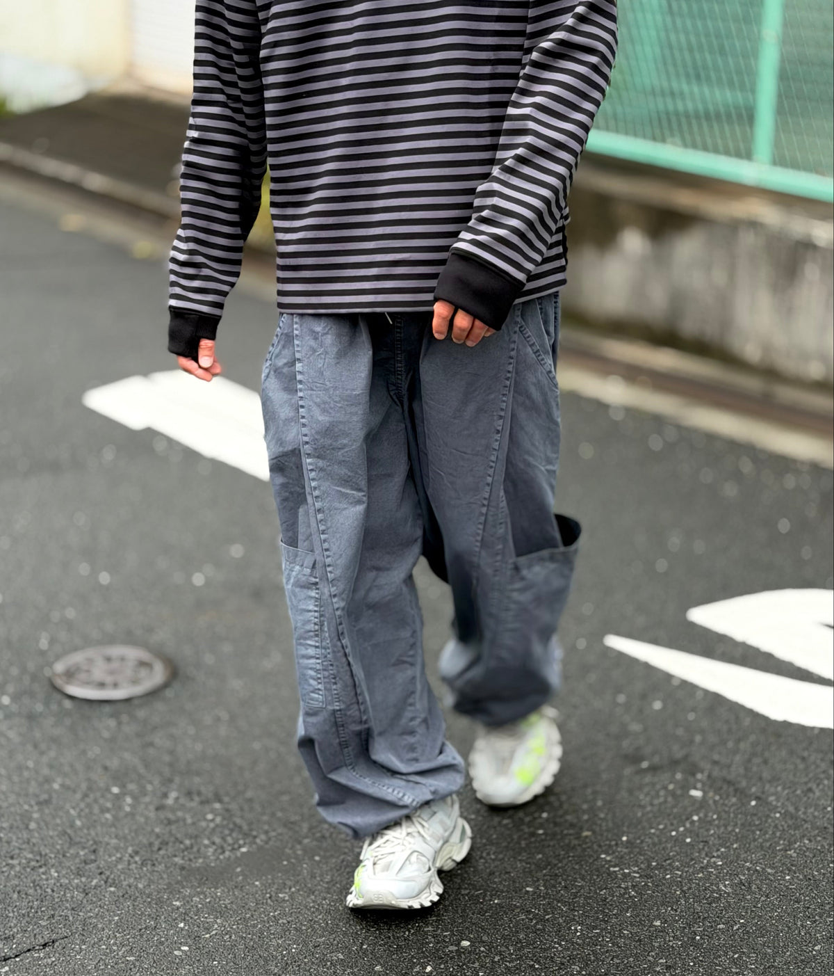 Washed Slate Cargo Wide-Leg Trousers