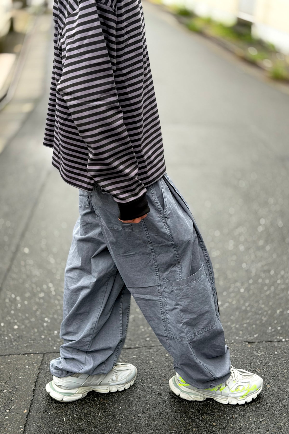 Washed Slate Cargo Wide-Leg Trousers