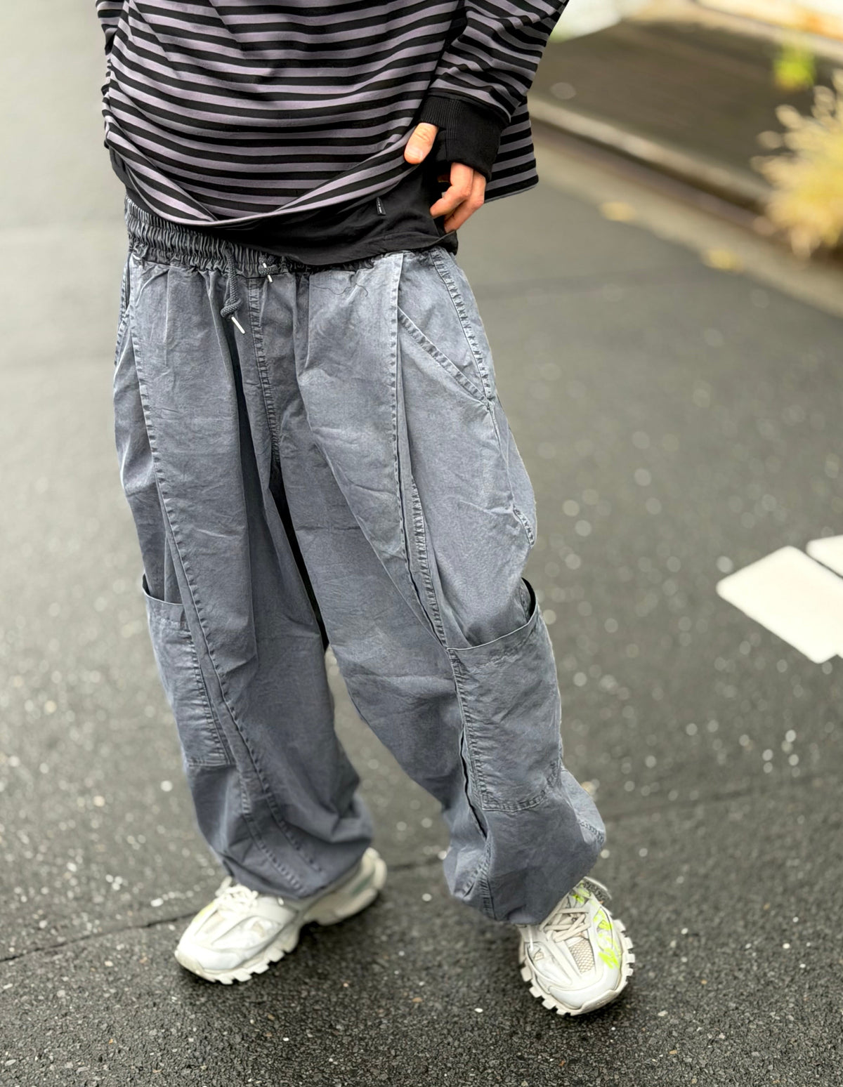Washed Slate Cargo Wide-Leg Trousers