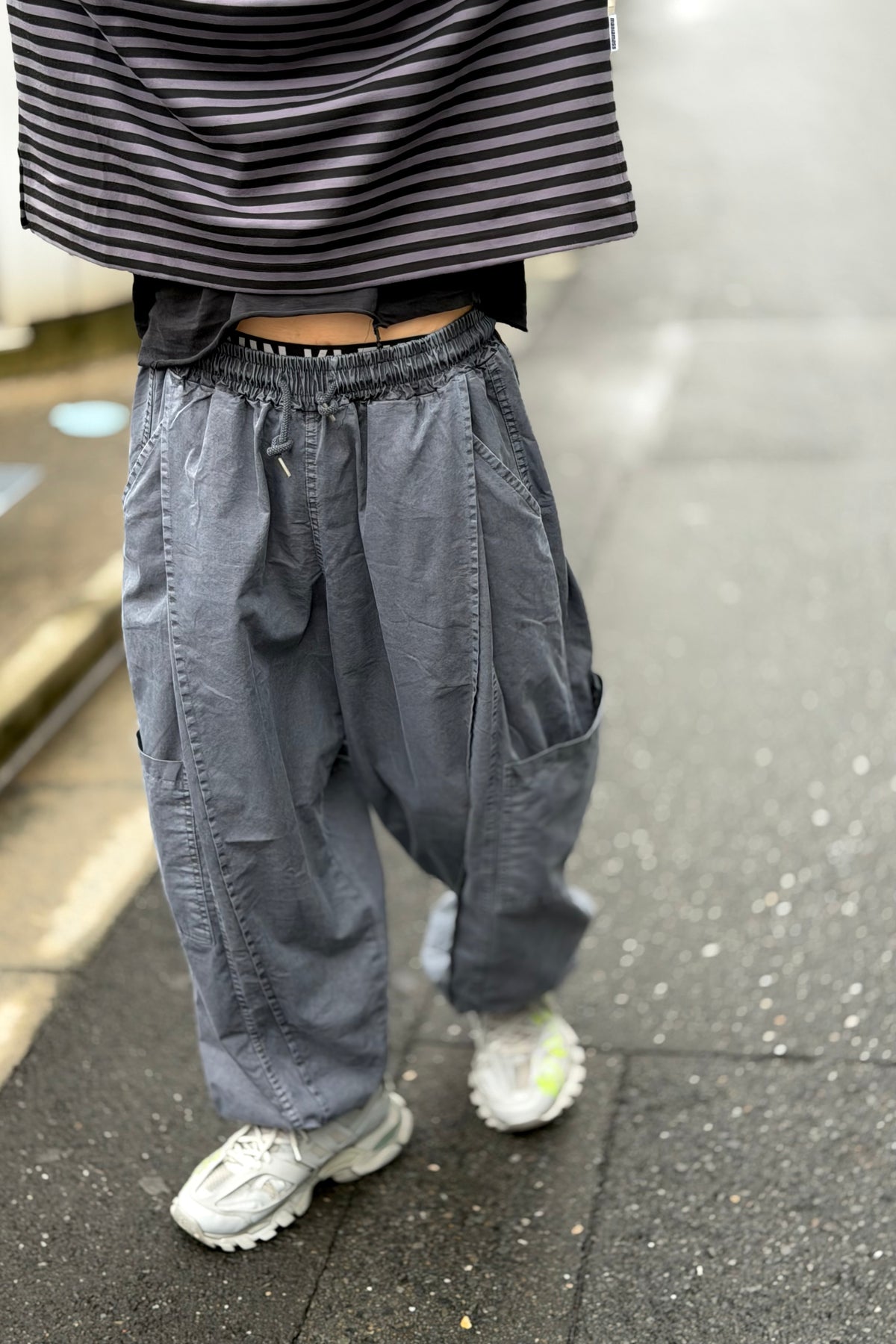 Washed Slate Cargo Wide-Leg Trousers