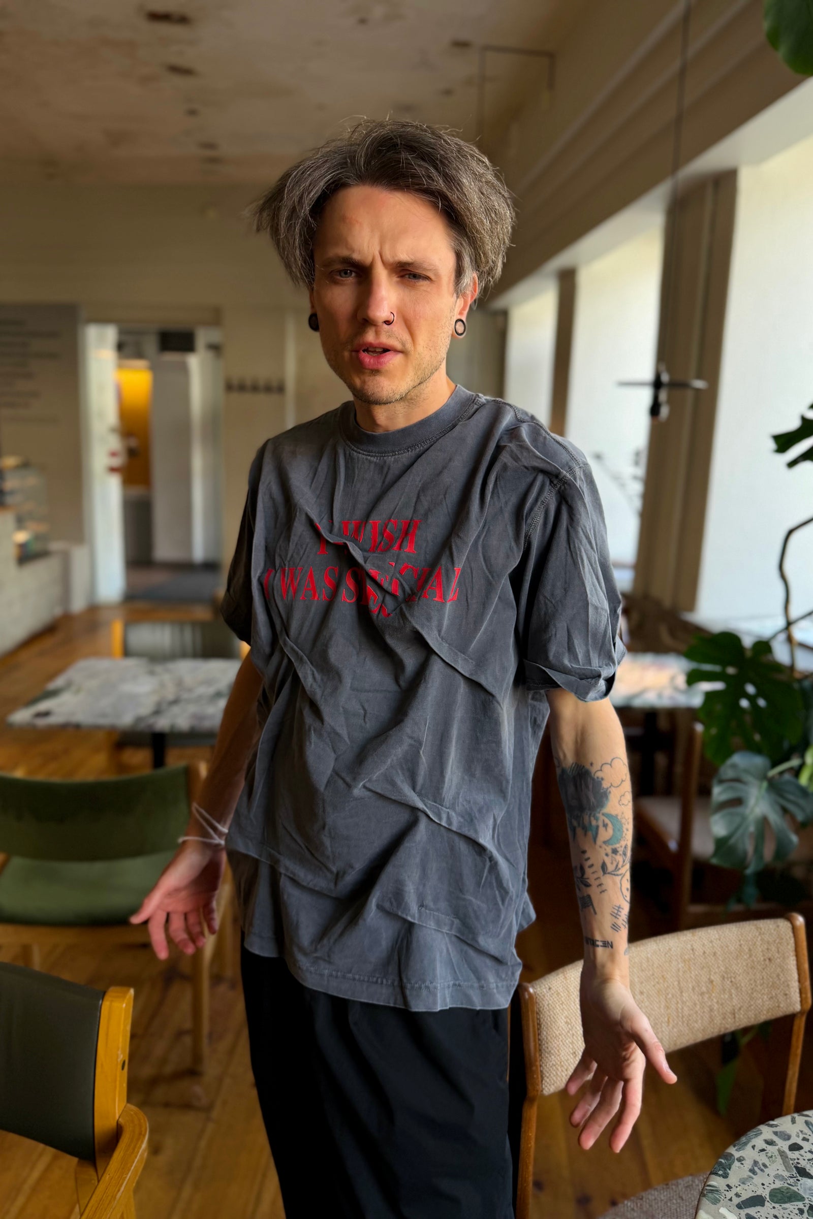 Acid Wash Graphic T-Shirt - Washed Charcoal / Vintage Black